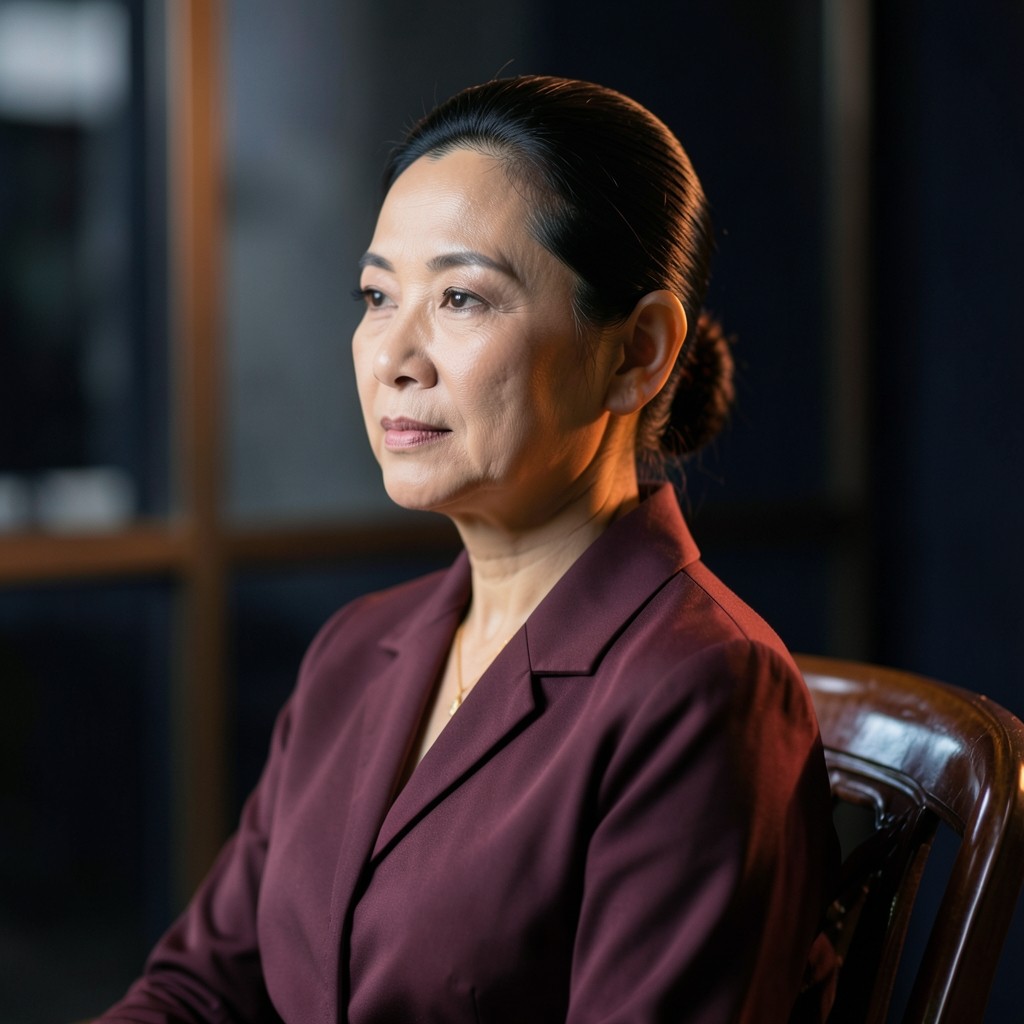 Portrait of Malee Charoenwong seated in a lacquered chair